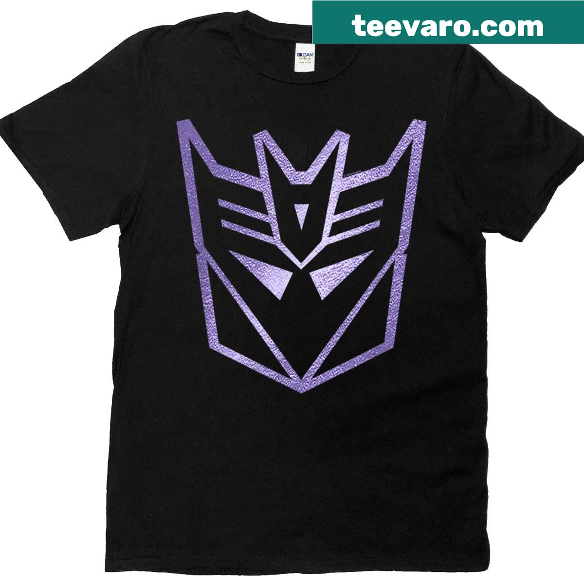 Transformers t-shirt featuring the Decepticons purple logo in silhouette — on a men's t-shirt