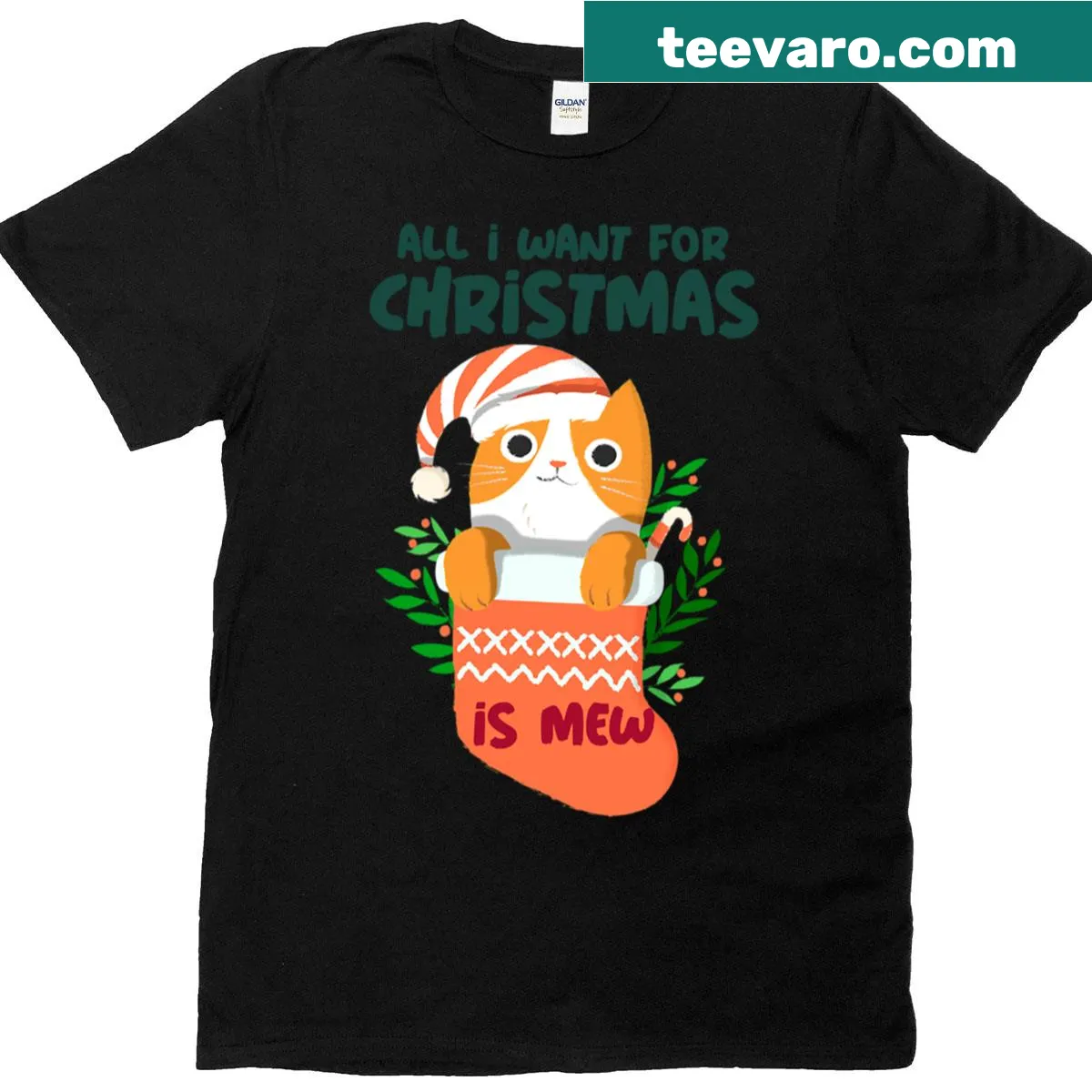Cute Christmas cat graphic T-shirt — on a men's t-shirt