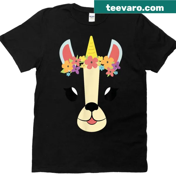 Halloween T-shirt featuring a unicorn face with flower wreath design