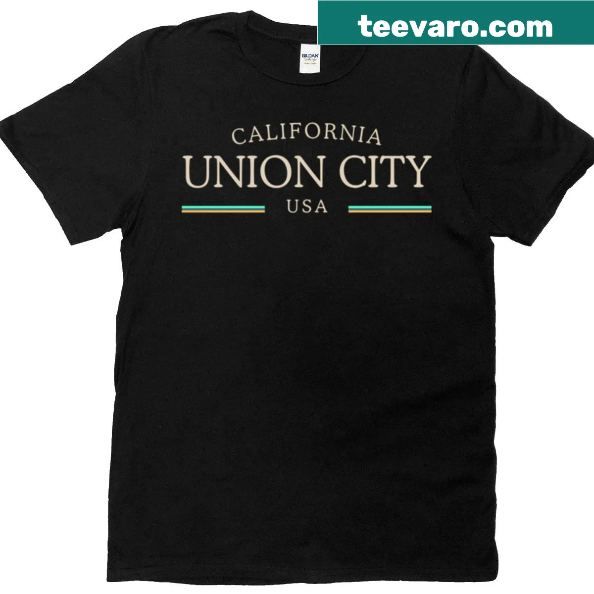 Silhouette T-shirt featuring Union City California heritage design — on a men's t-shirt