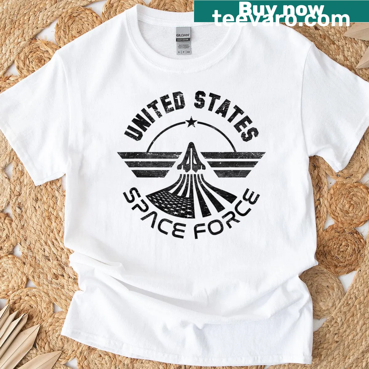 Black-aged t-shirt featuring the United States Space Force logo — on a men's t-shirt