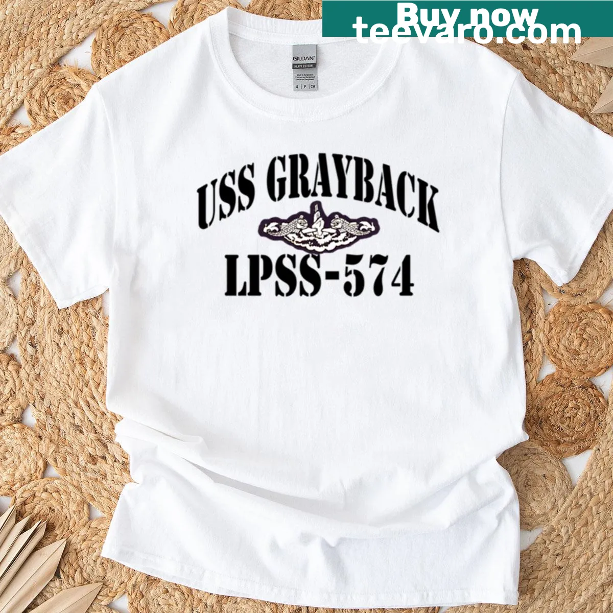 Retro graphic of the USS Grayback submarine on a T-shirt — on a men's t-shirt