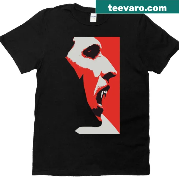 Illustrated vampire graphic t-shirt with a playful design and exaggerated features