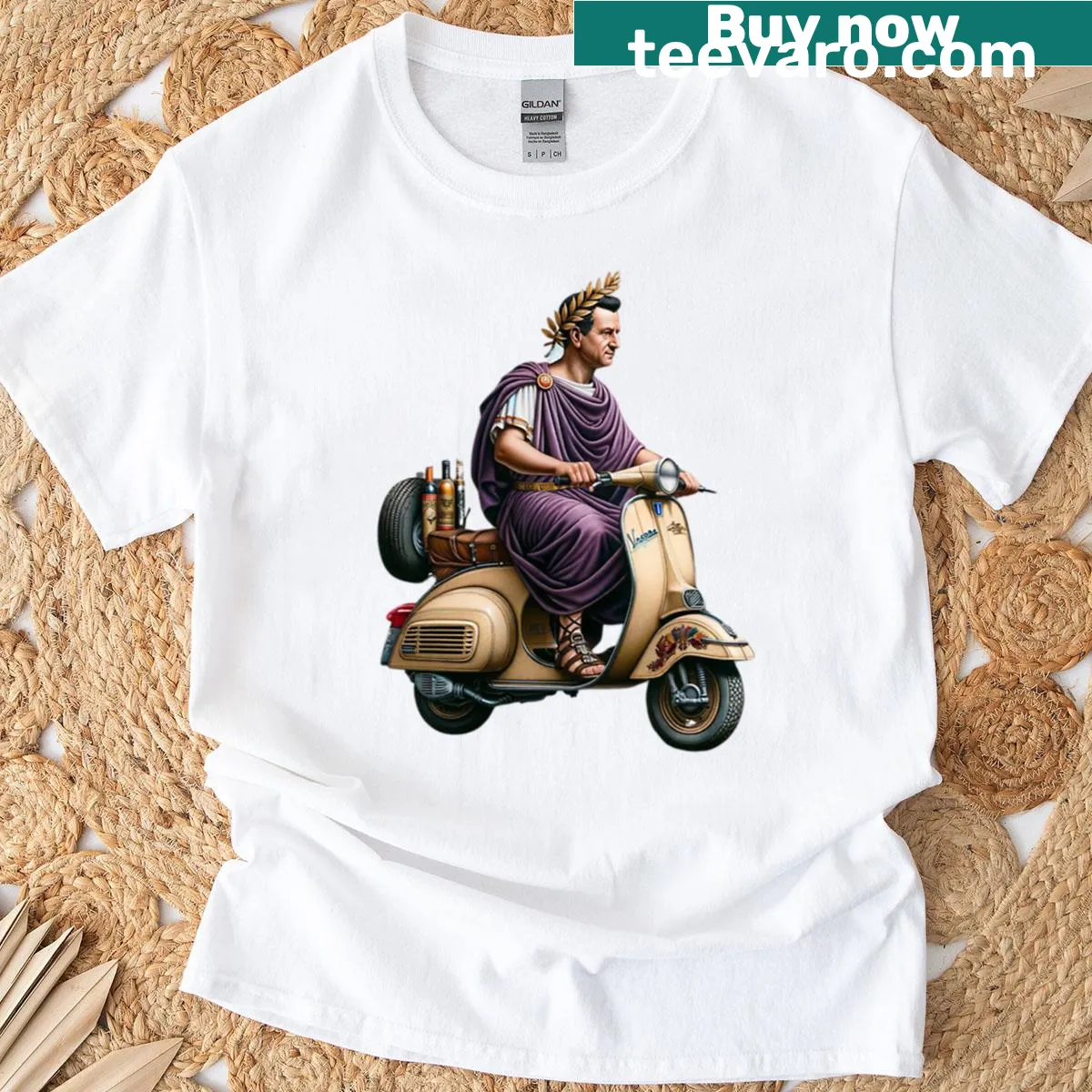 Vintage-inspired T-shirt with 'Vespae Antiquae Xv' text — on a men's t-shirt