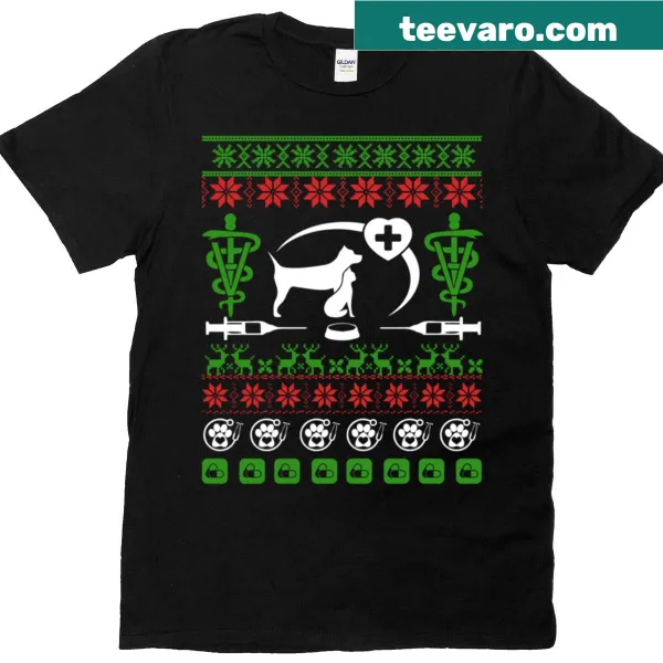 Vet Tech Christmas T-shirt blending festive and veterinary themes.