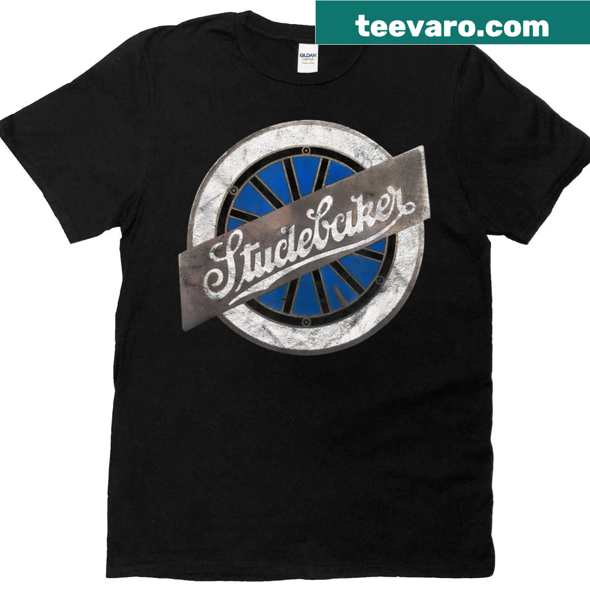 Vintage Studebaker logo graphic T-shirt — on a men's t-shirt