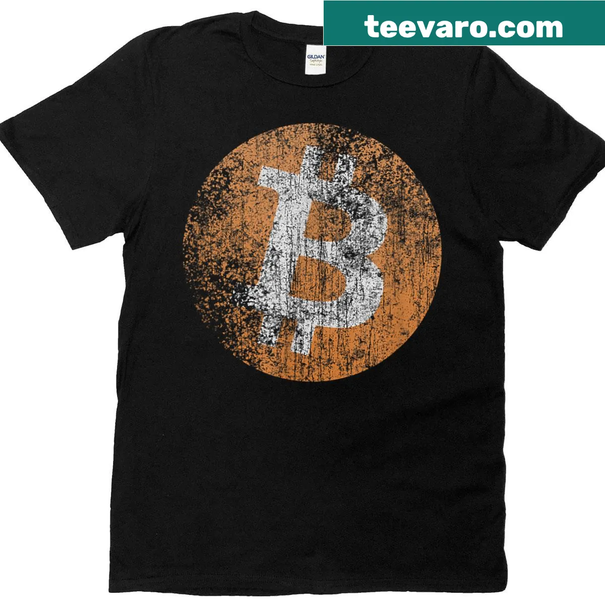 Vintage Bitcoin logo T-shirt for crypto enthusiasts — on a men's t-shirt