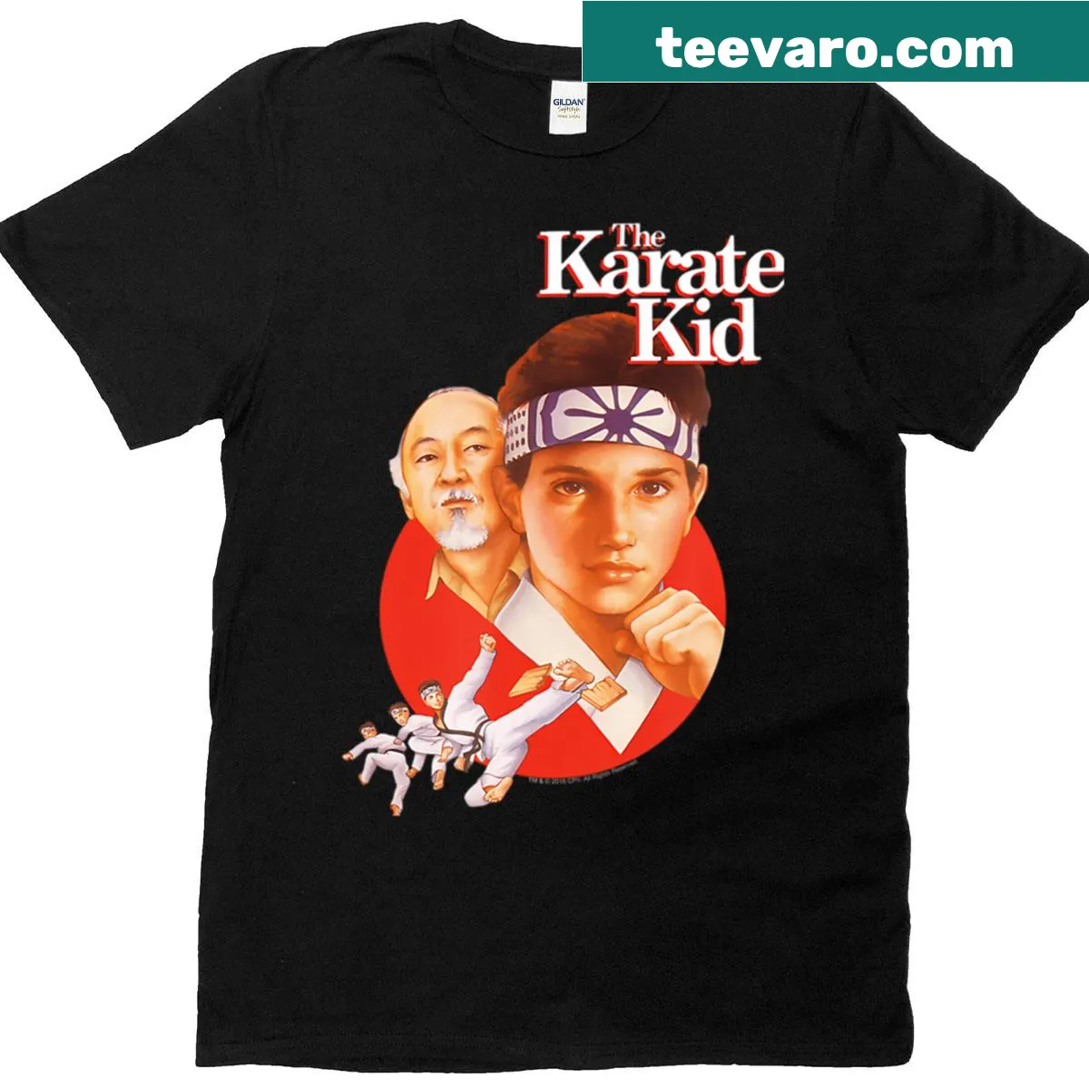 Cartoon-style karate student T-shirt inspired by martial arts movies. — on a men's t-shirt