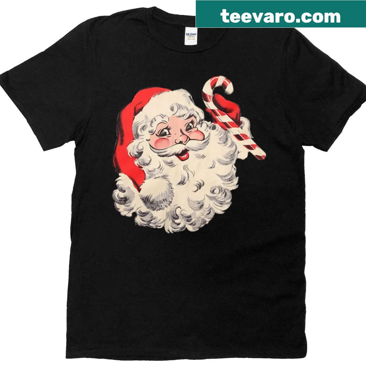 Vintage Santa Claus T-shirt with candy cane design. — on a men's t-shirt