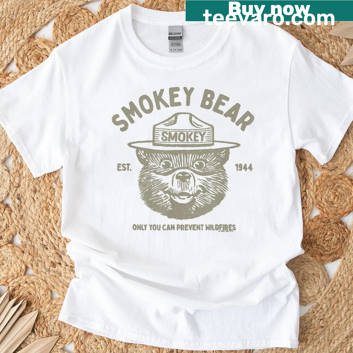 Vintage Smokey Bear fire prevention graphic T-shirt — on a men's t-shirt