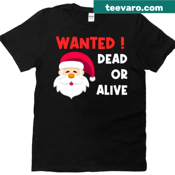 Wanted poster style Christmas shirt featuring a playful Santa design