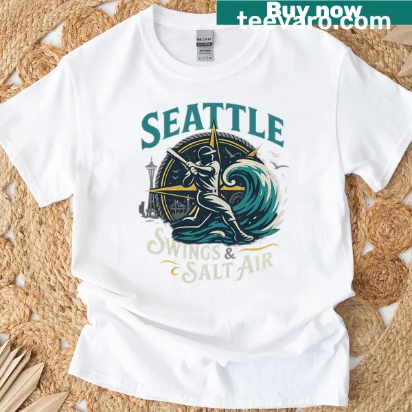 Sport-themed shirt featuring waves, bats, and ballparks