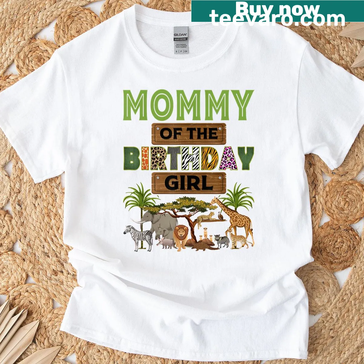 Cute birthday t-shirt with jungle animals and 'Wild Mommy' phrase — on a men's t-shirt