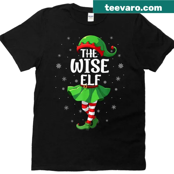Cute cartoon elf squad graphic on Christmas T-shirt for women