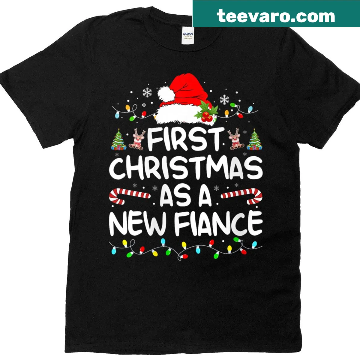 Engaged couple Christmas t-shirt for women — on a men's t-shirt
