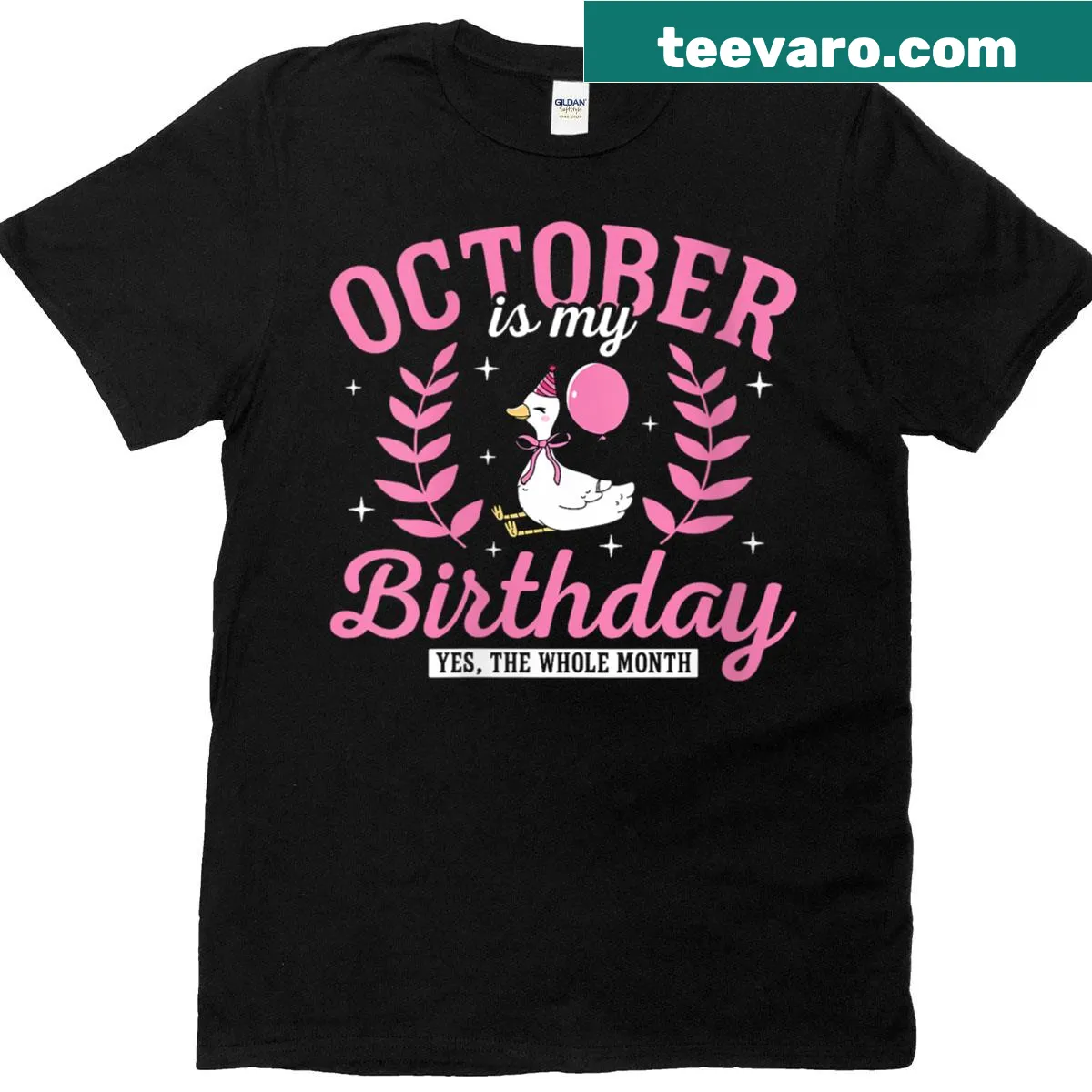 Funny birthday shirt for women with October goose graphic — on a men's t-shirt