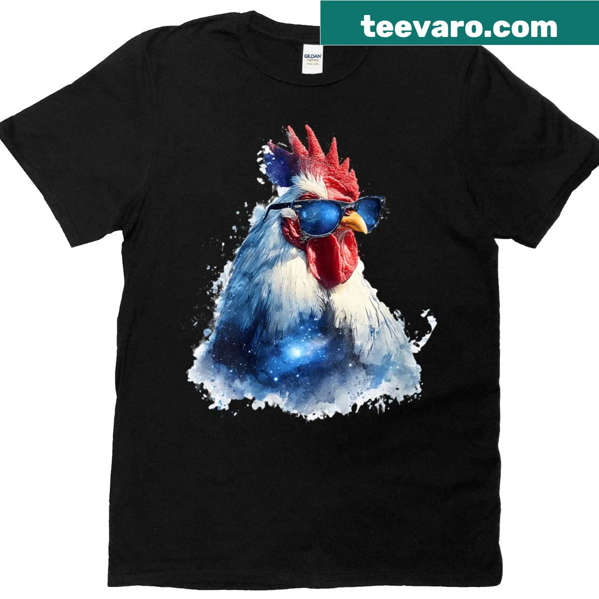 Cute women's shirt with a rooster wearing sunglasses — on a men's t-shirt