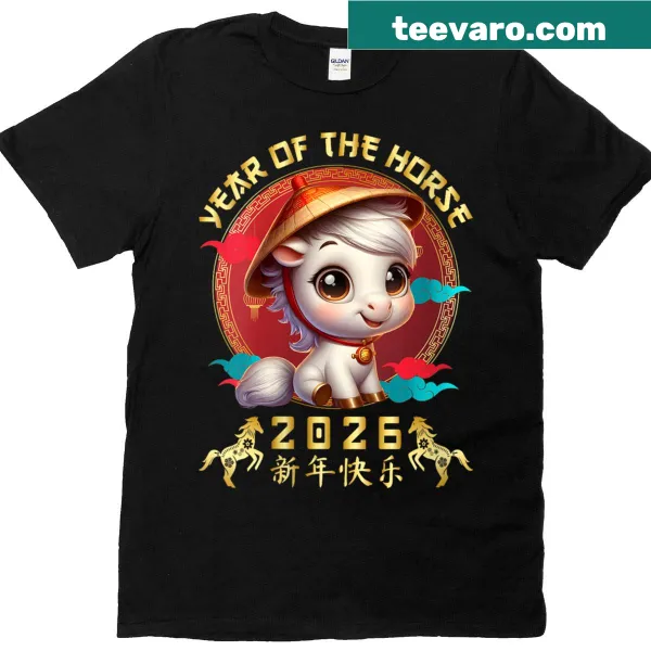 Cute kids T-shirt for Year of the Horse 2026 with horse illustration.