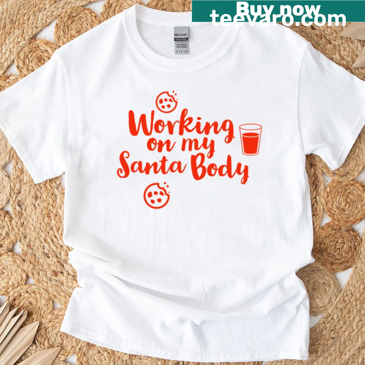 Funny Christmas t-shirt with 'Working On My Santa Body' text — on a men's t-shirt