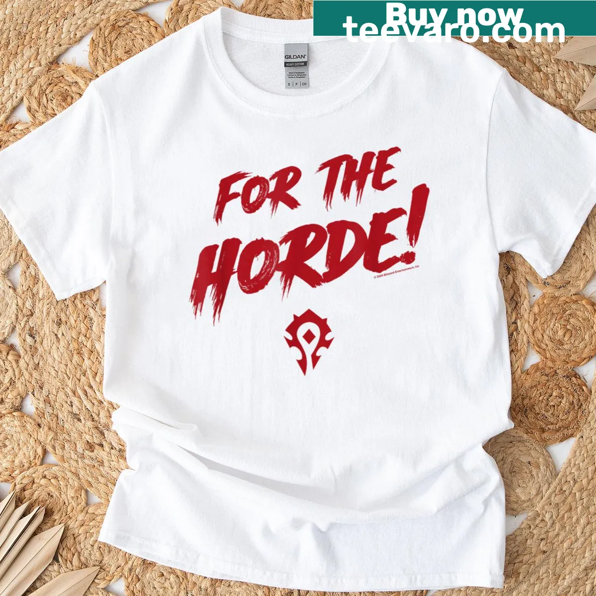World of Warcraft T-shirt featuring bold Horde quote and logo — on a men's t-shirt