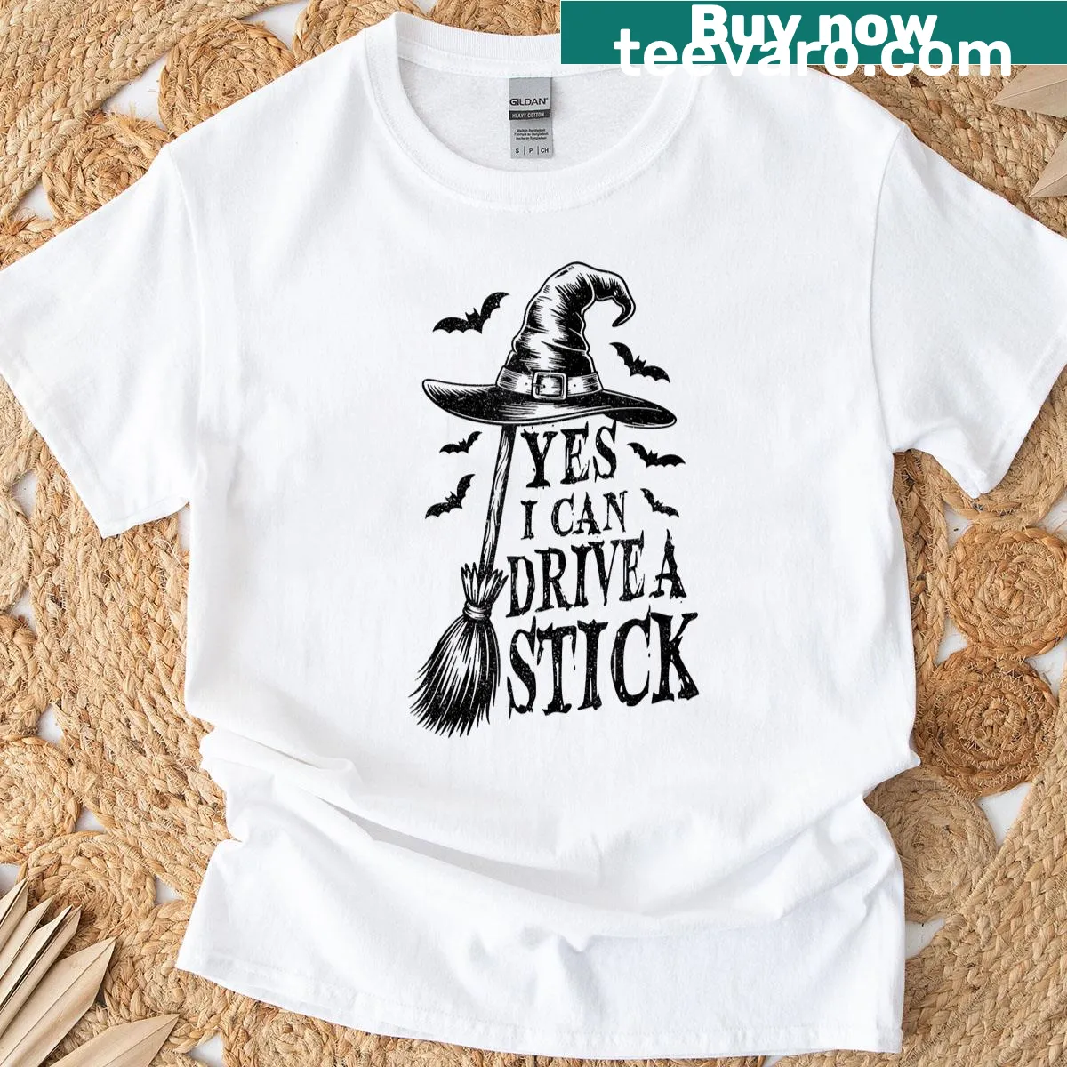 Funny Halloween T-shirt with witch theme — on a men's t-shirt