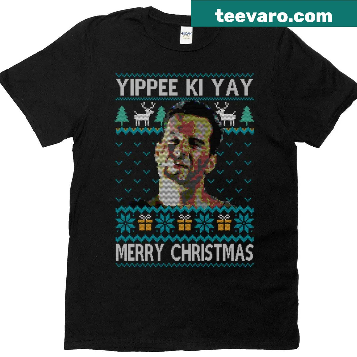 Funny Christmas T-shirt with the phrase 'Yiippee Ki Christmas' — on a men's t-shirt