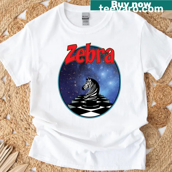 Zebra chess piece on a cosmic chessboard t-shirt design