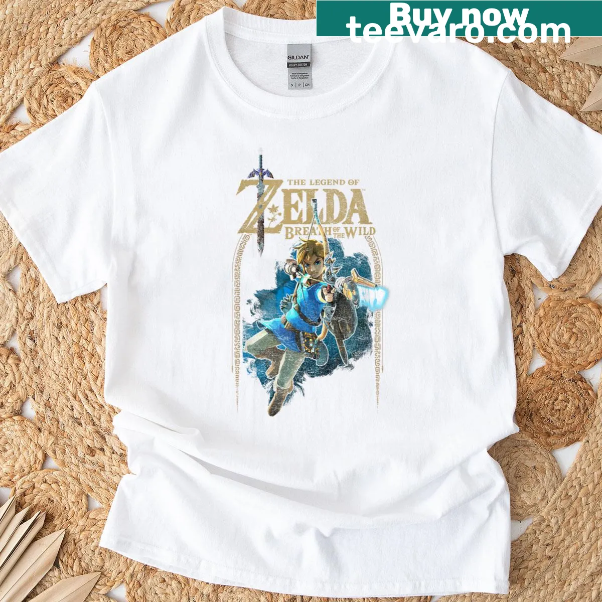 Zelda T-shirt featuring Link arch shot logo graphic — on a men's t-shirt