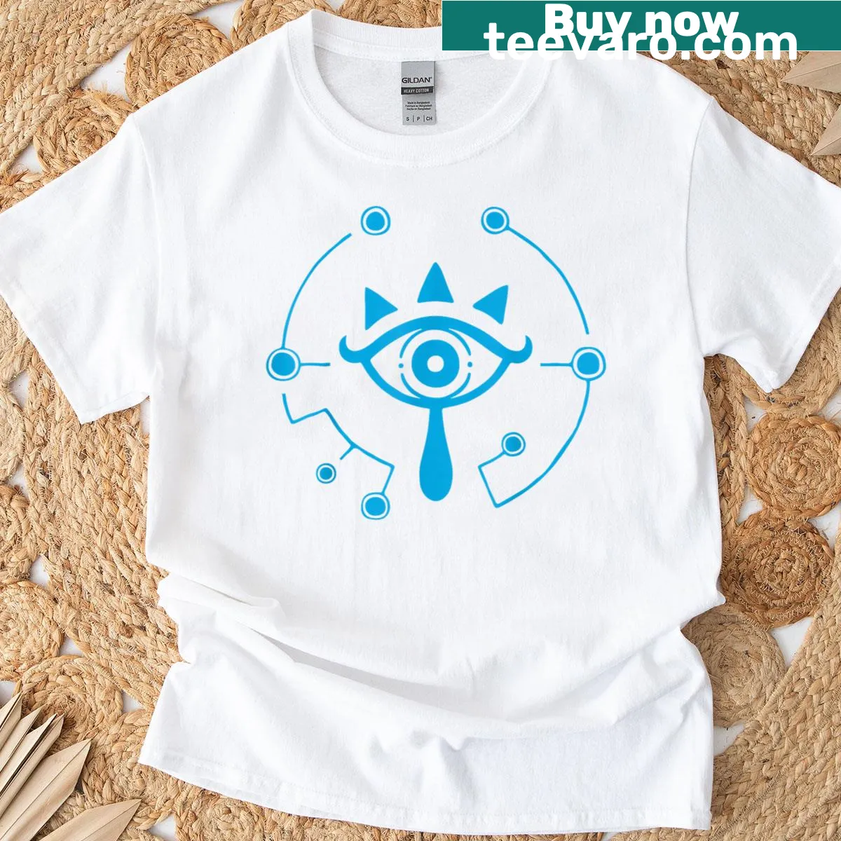 Graphic T-shirt featuring the Sheikah Eye logo from Zelda — on a men's t-shirt