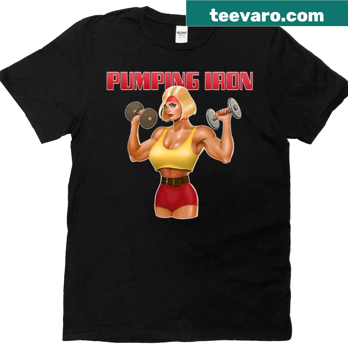 Nostalgic 1980s gym girl design on a t-shirt — on a men's t-shirt