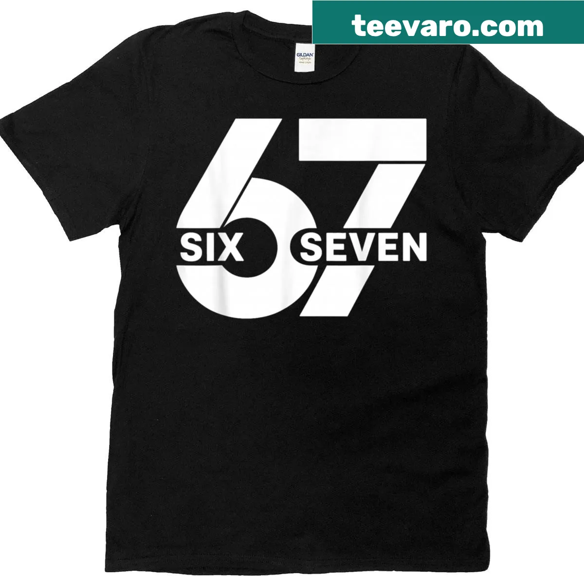 Meme-themed shirt with '67 Six Seven' text — on a men's t-shirt