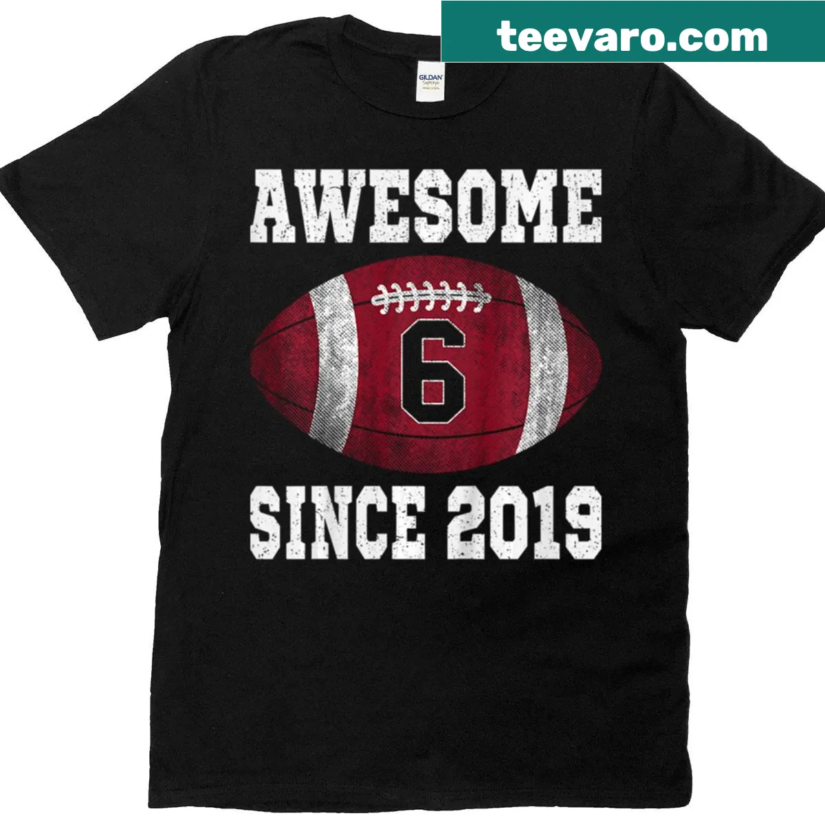 Vintage T-shirt for kids celebrating a 6th birthday with football graphics — on a men's t-shirt