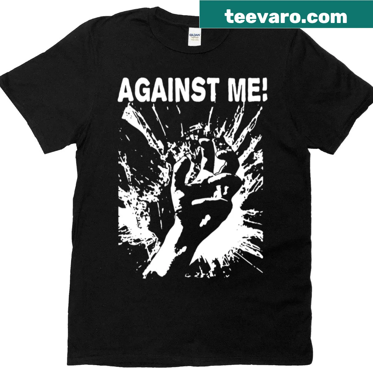 T-shirt featuring Against Me band name in bold typography — on a men's t-shirt