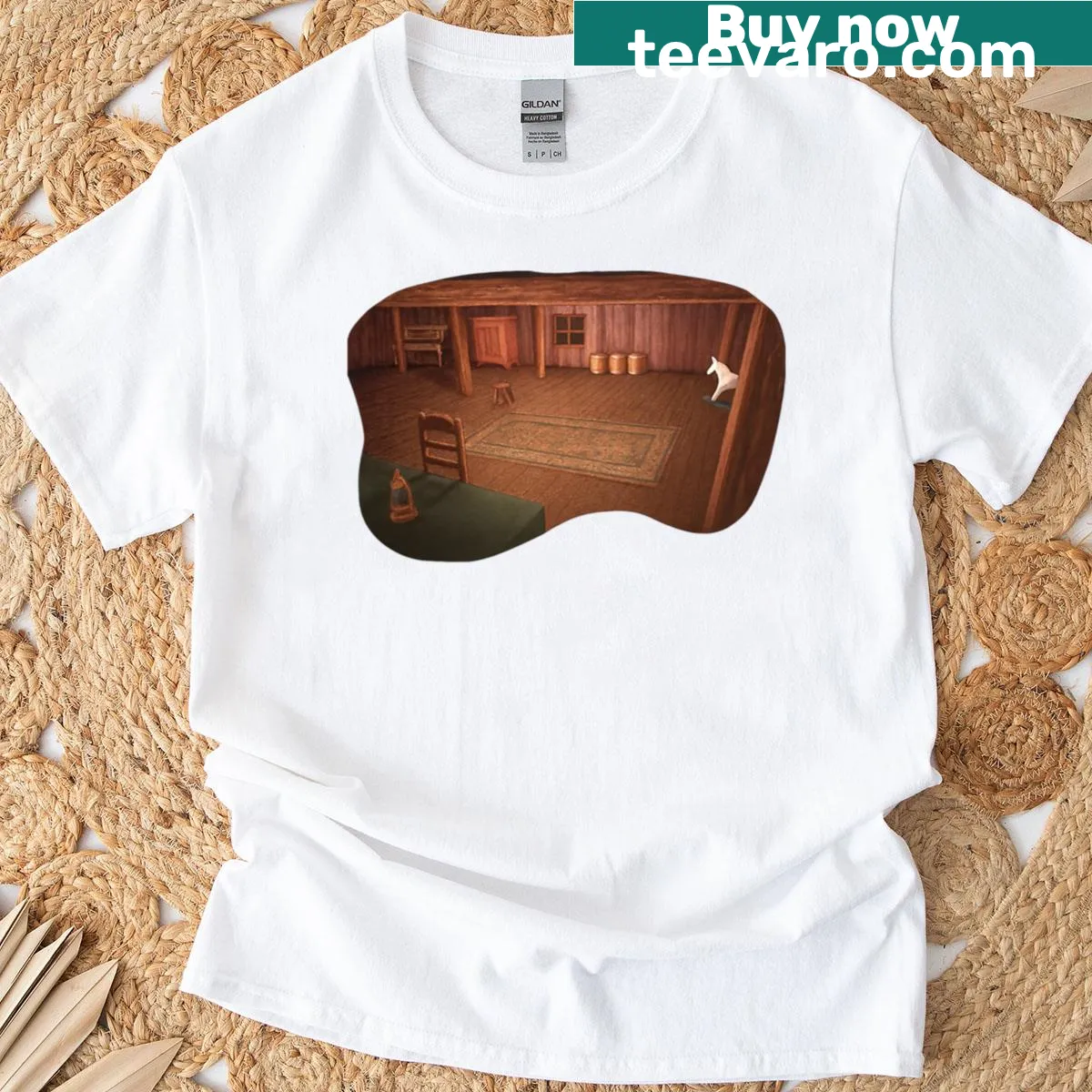 Retro horror game artwork from Alone In The Dark on oversized shirt — on a men's t-shirt