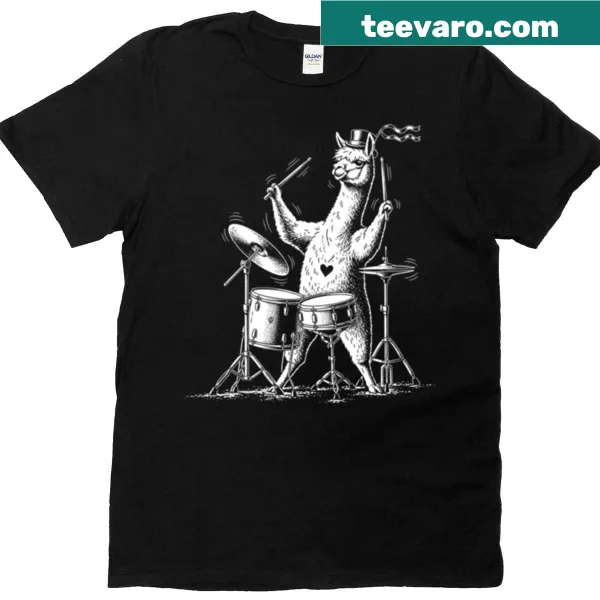 Alpaca playing drums graphic on shirt