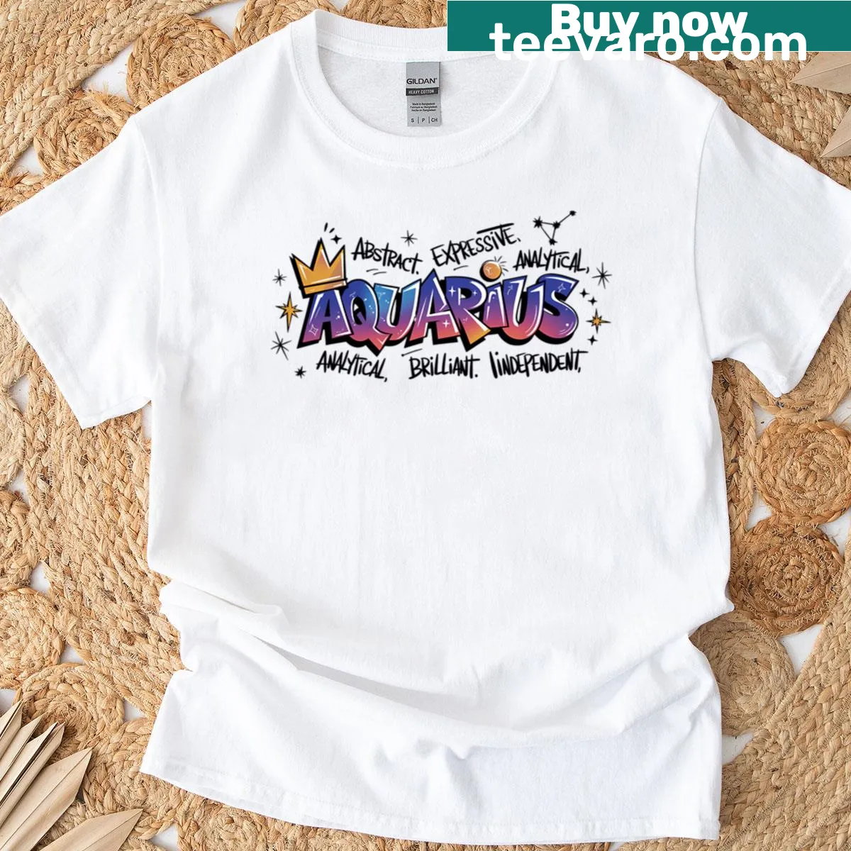 Aquarius zodiac personality graphic t-shirt — on a men's t-shirt