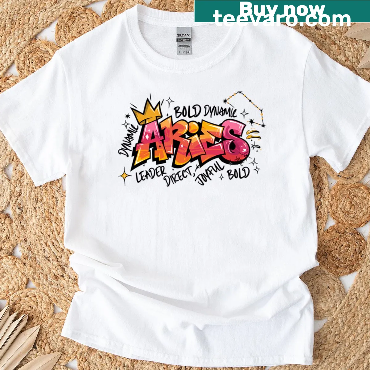 Bold Aries zodiac graphic T-shirt showcasing astrology design — on a men's t-shirt