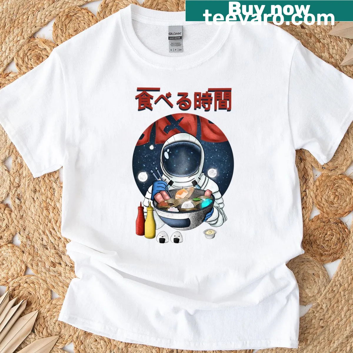 Astronaut eating ramen in space vintage design on T-shirt — on a men's t-shirt