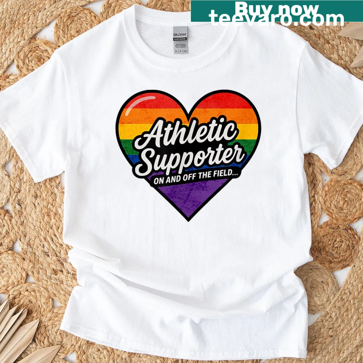 Rainbow retro text design for sports supporters on a T-shirt — on a men's t-shirt