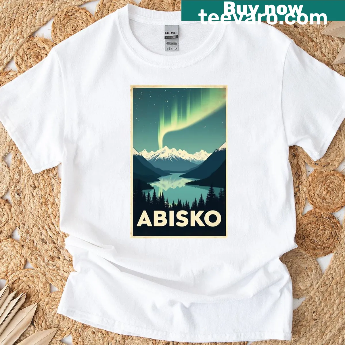 Retro shirt featuring Northern Lights over Abisko — on a men's t-shirt