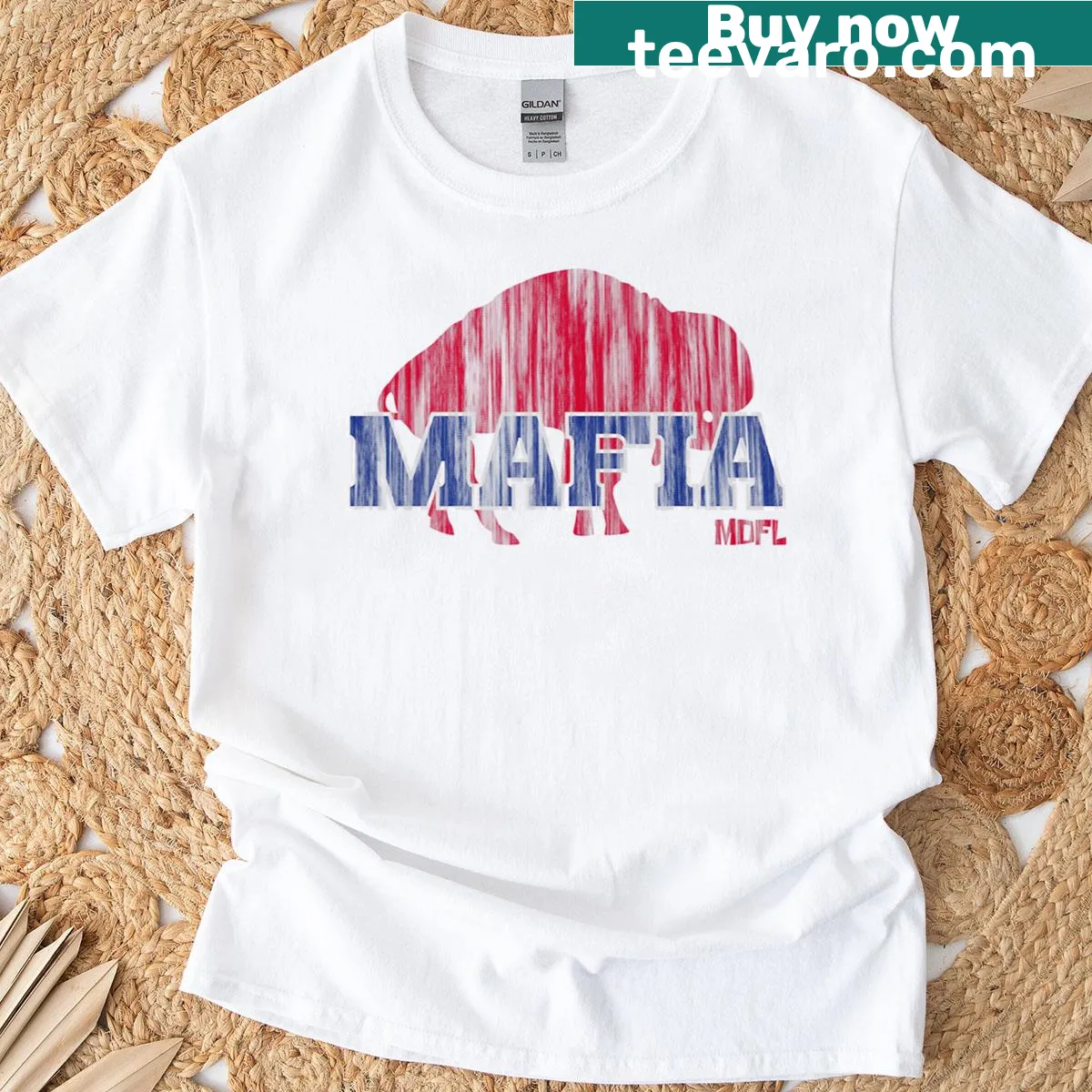 Retro-style B-lo Crew t-shirt with bold lettering across the chest — on a men's t-shirt