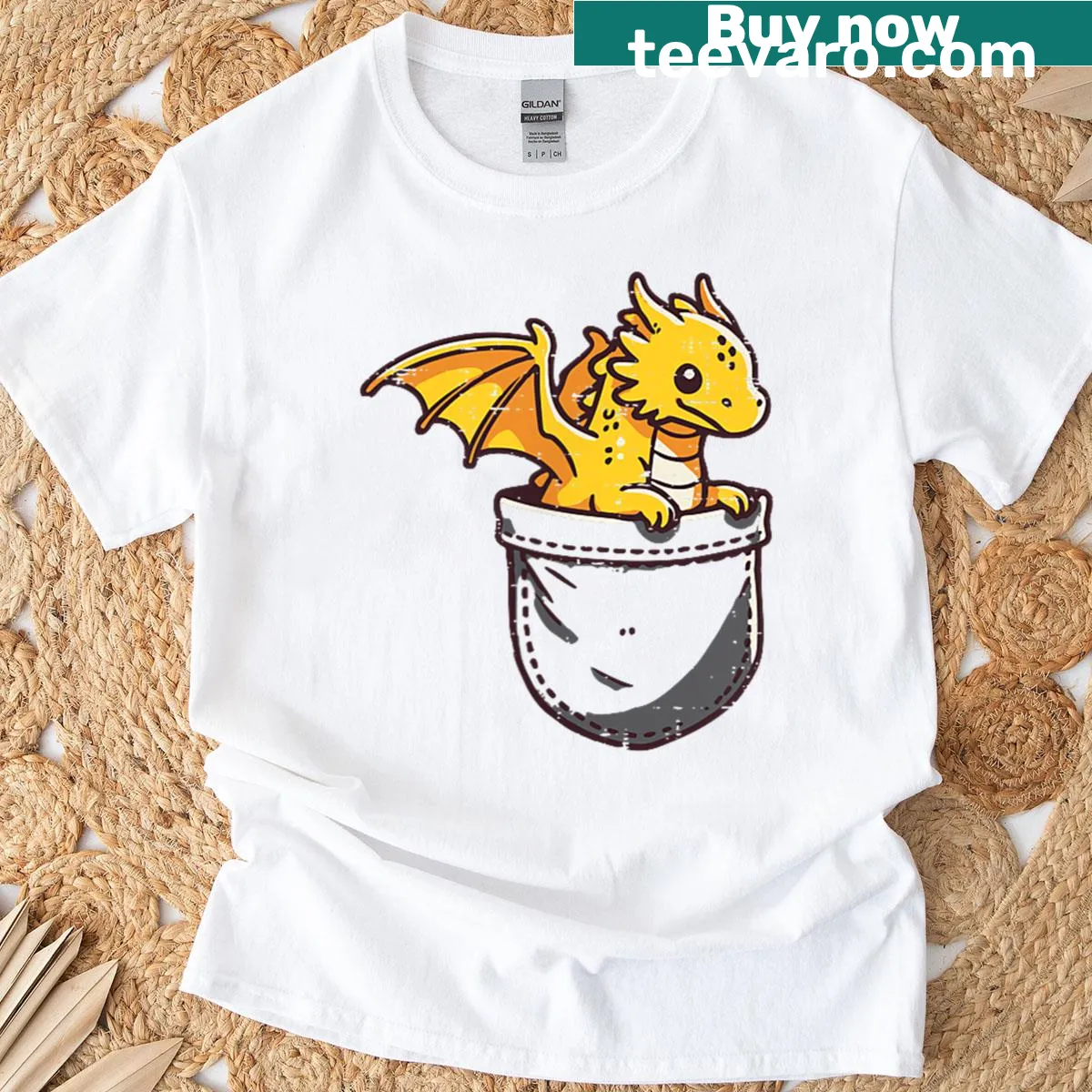 Cute baby dragon pocket design on a T-shirt for kids and adults — on a men's t-shirt