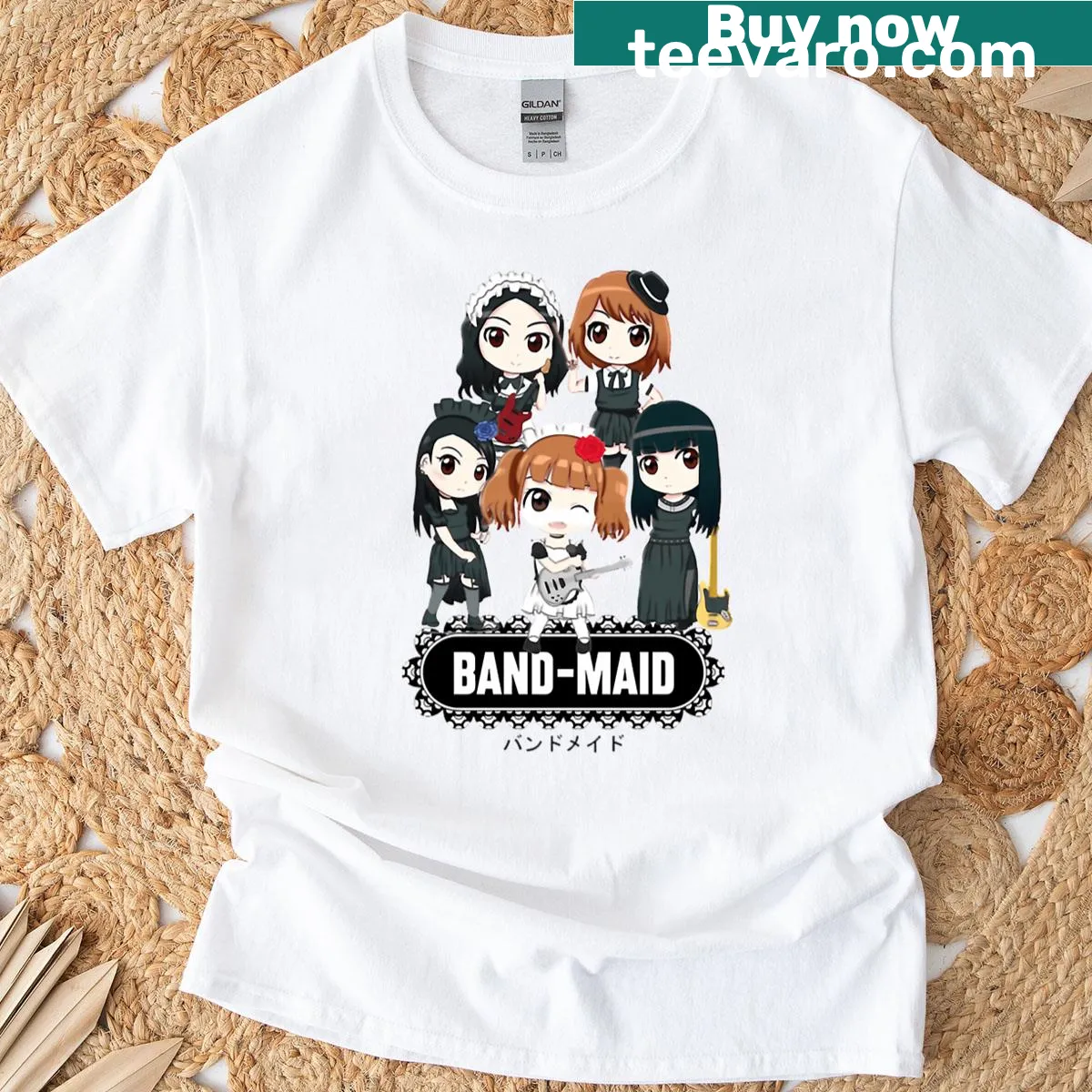Stylish Band Maid T-shirt with band logo — on a men's t-shirt