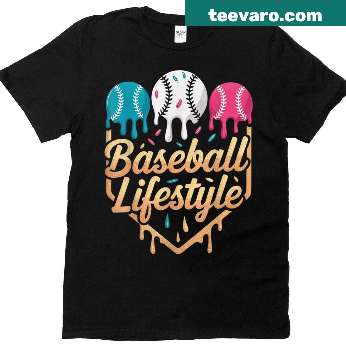 Cartoon T-shirt combining baseball and ice cream in a fun design. — on a men's t-shirt