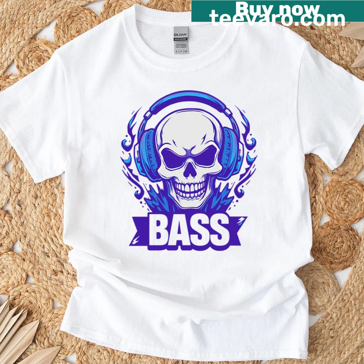 Skull with huge headphones design for music lovers on a T-shirt — on a men's t-shirt