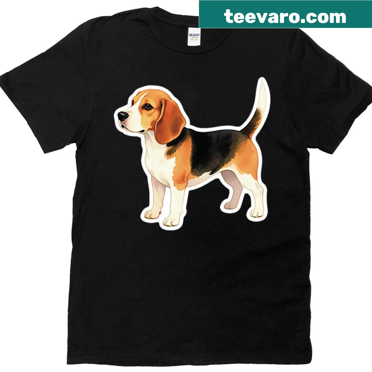 Watercolor illustration of a beagle dog on a t-shirt — on a men's t-shirt