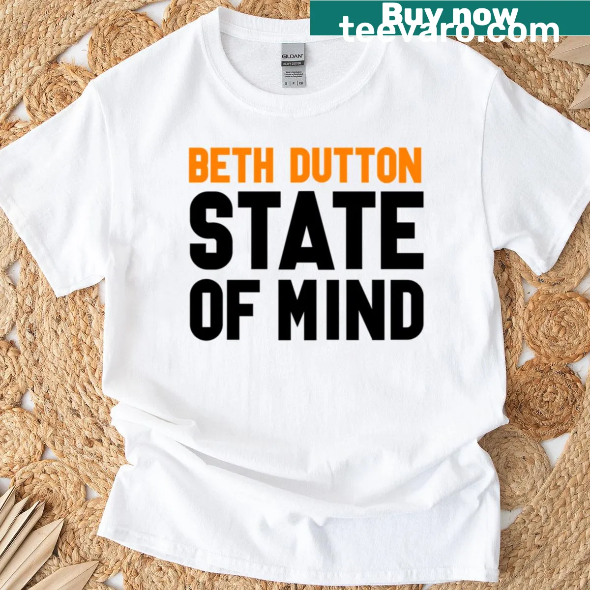 Playful typography t-shirt with the phrase 'Beth Dutt State Of Mind' — on a men's t-shirt