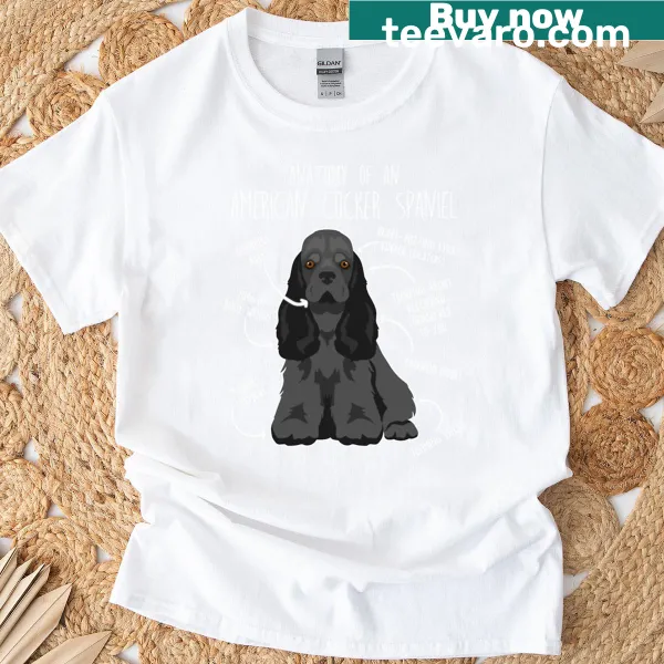Illustrative anatomy of Black American Cocker Spaniel on a t-shirt