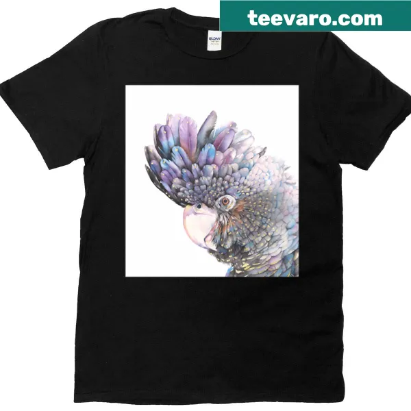 T-shirt featuring an artistic representation of a black cockatoo