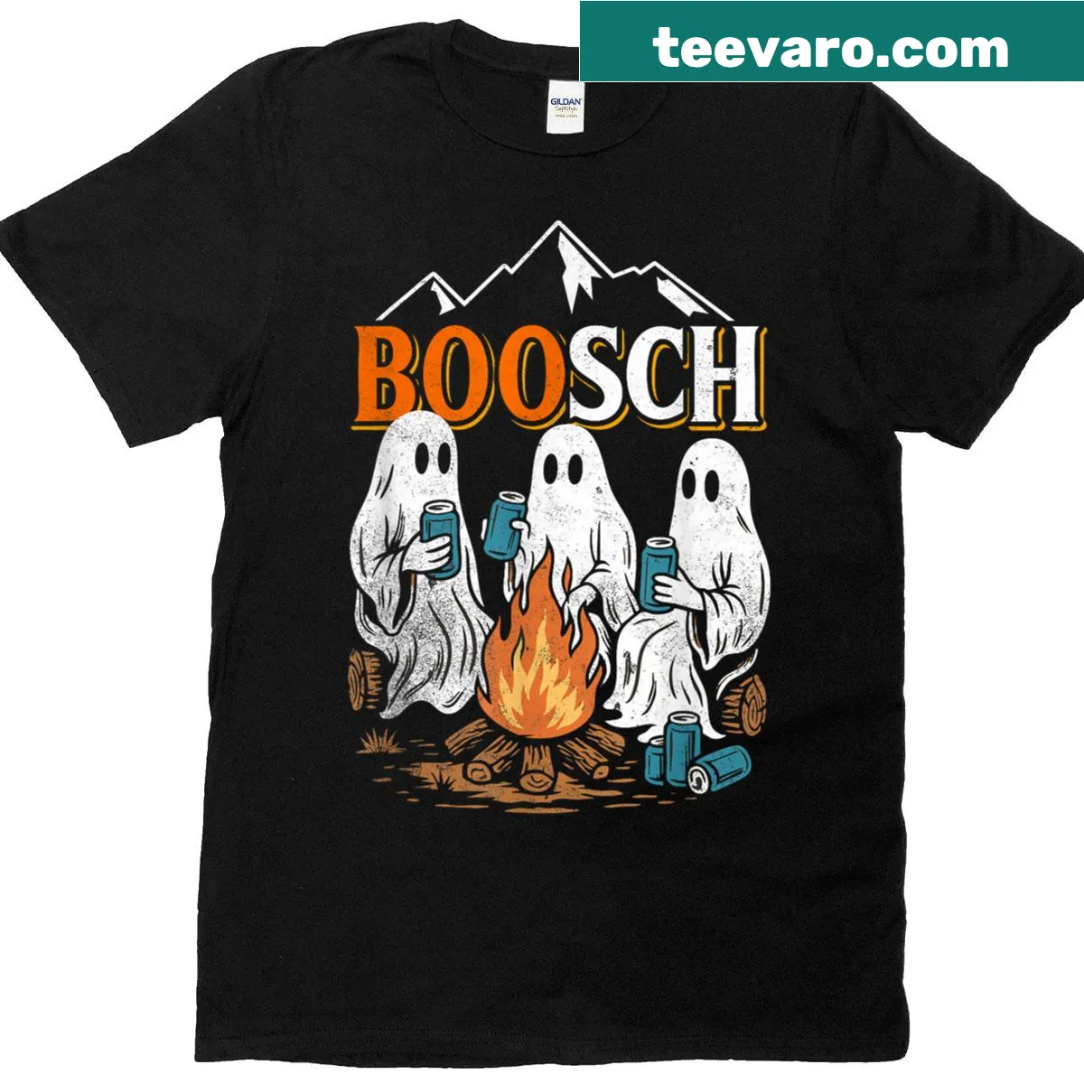 T-shirt featuring a whimsical ghost graphic for Halloween — on a men's t-shirt